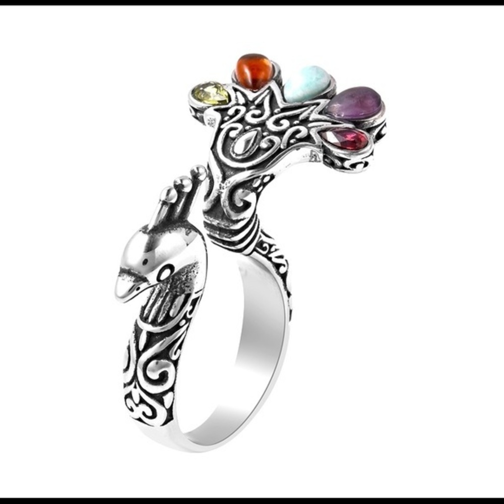 1.50 ctw Multi Gemstone Peacock Ring size 10